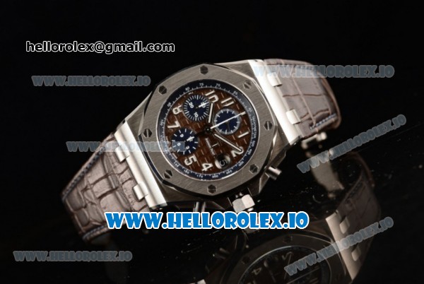 Audemars Piguet Royal Oak Offshore Clone AP Calibre 3126 Automatic Movement Steel Brown Dial and Arabic Numeral Markers Leather Strap (JF) - Click Image to Close